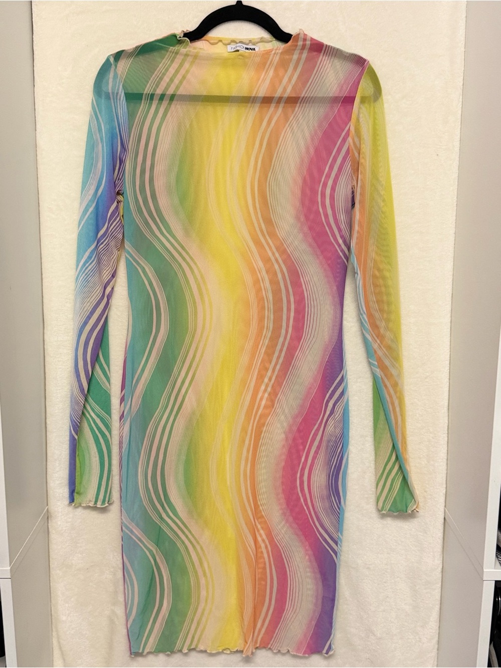 Fashion Nova Rainbow Wave Mesh Long Sleeve Dress